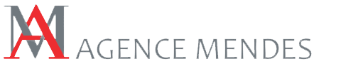 Logo AM sans fond: initiales A en rouge et M en gris suivi du nom de l'agence